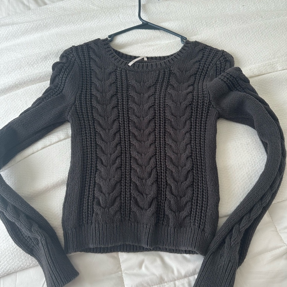 Free People Charcoal Cable Knit Sweater
